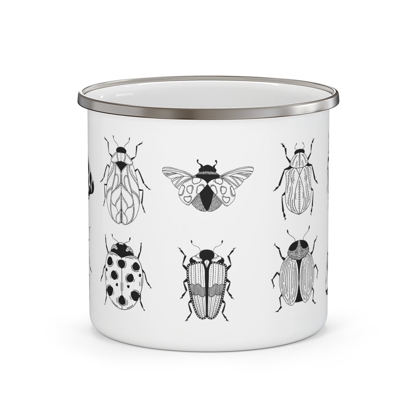 Minimalist Luxury Bug Noir Cup, Black & White Enamel Cup, Modern Monochrome Espresso