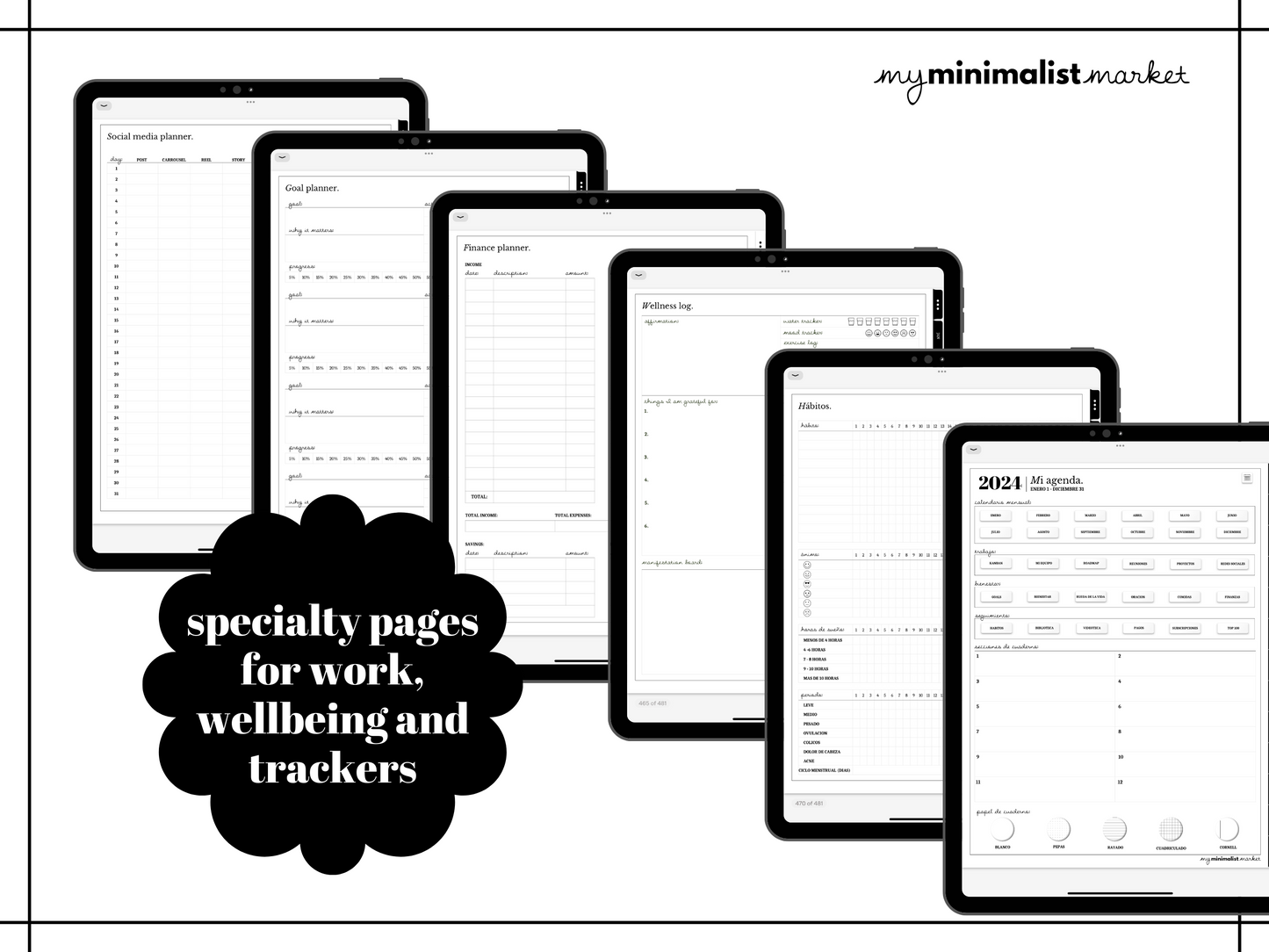 Minimalist 2024 Digital iPad Planner for GoodNotes, Premium Off-White Planner, Portrait Mode, Monthly Weekly Daily Templates, Stickers