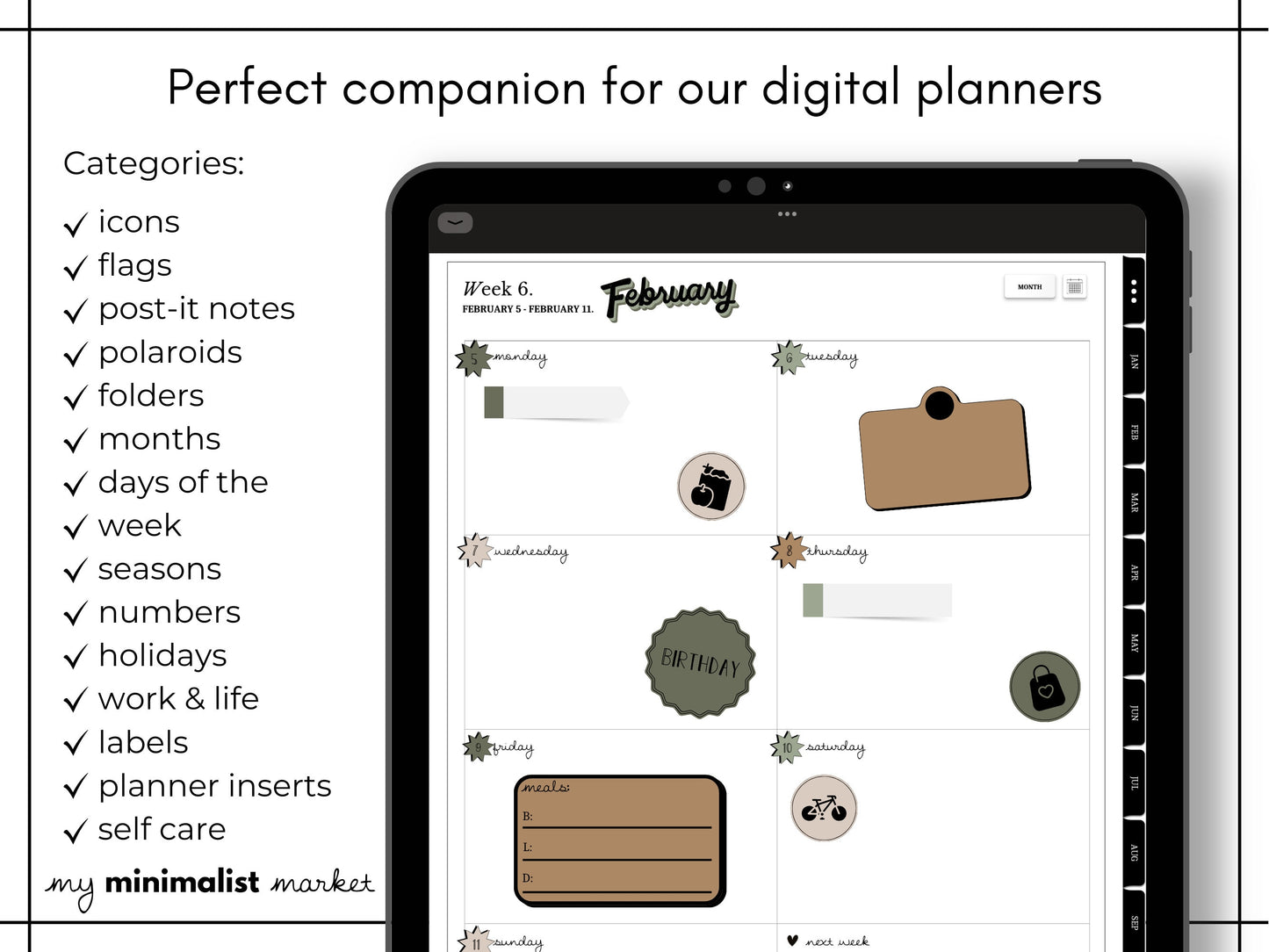 Everything Sticker Set "Earth Collection", Digital Planning & Bujo, Labels, Seasons, Holidays, Self Care, Icons and Post-its, Precropped