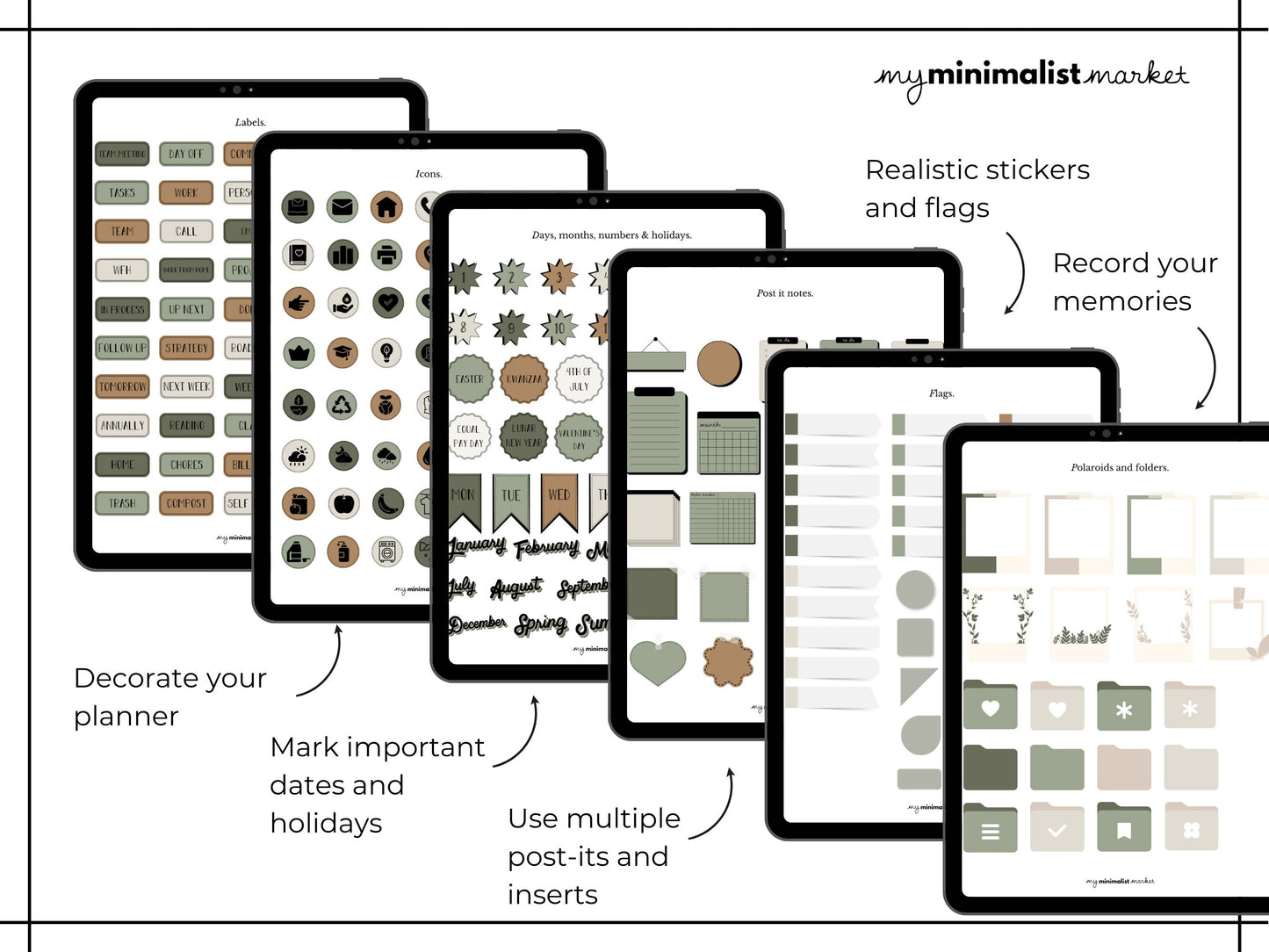 Everything Sticker Set "Earth Collection", Digital Planning & Bujo, Labels, Seasons, Holidays, Self Care, Icons and Post-its, Precropped