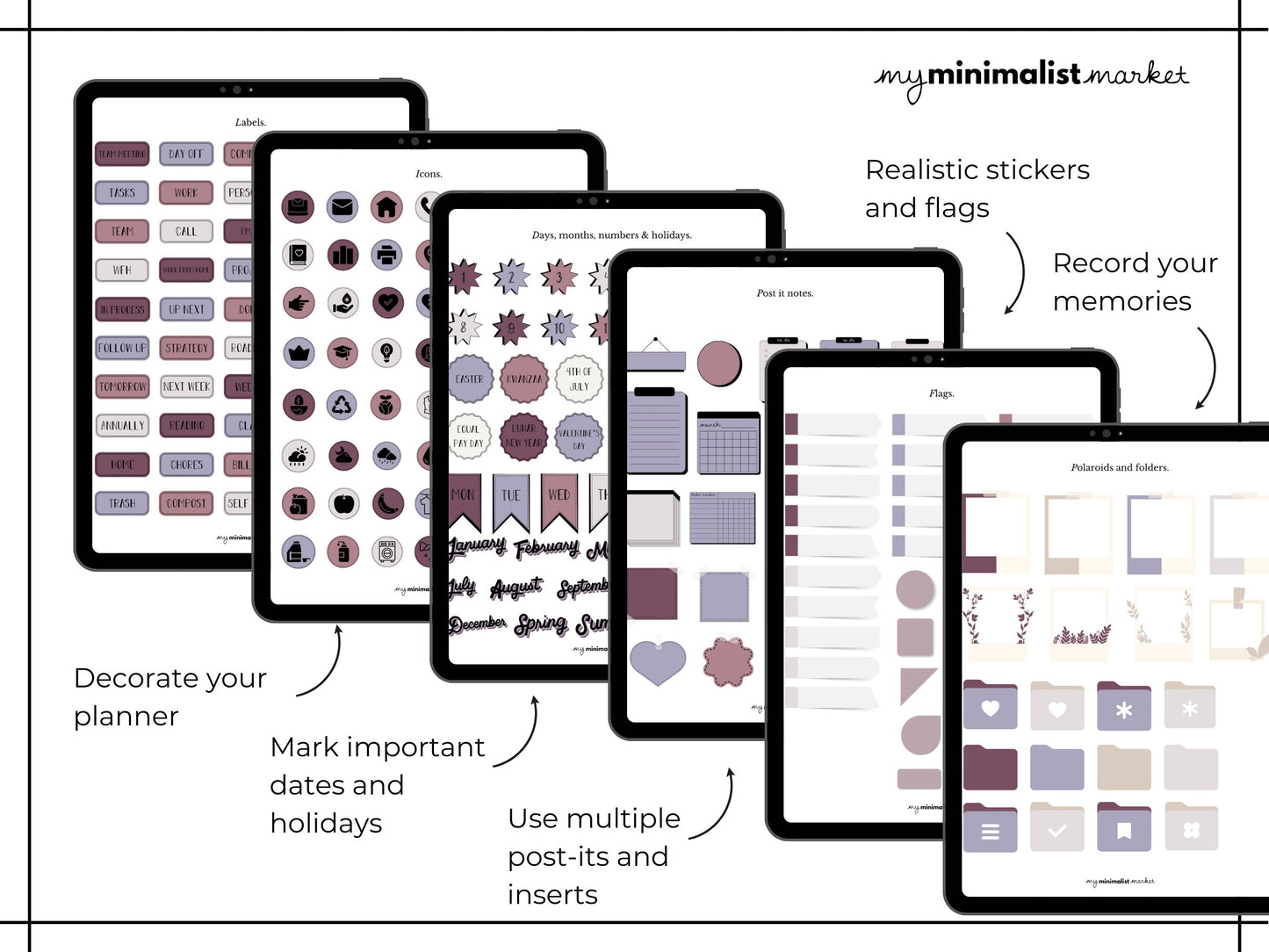 Everything Sticker Set "Lavender Collection", Digital Planning & Bujo, Labels, Seasons, Holidays, Self Care, Icons and Post-its, Precropped