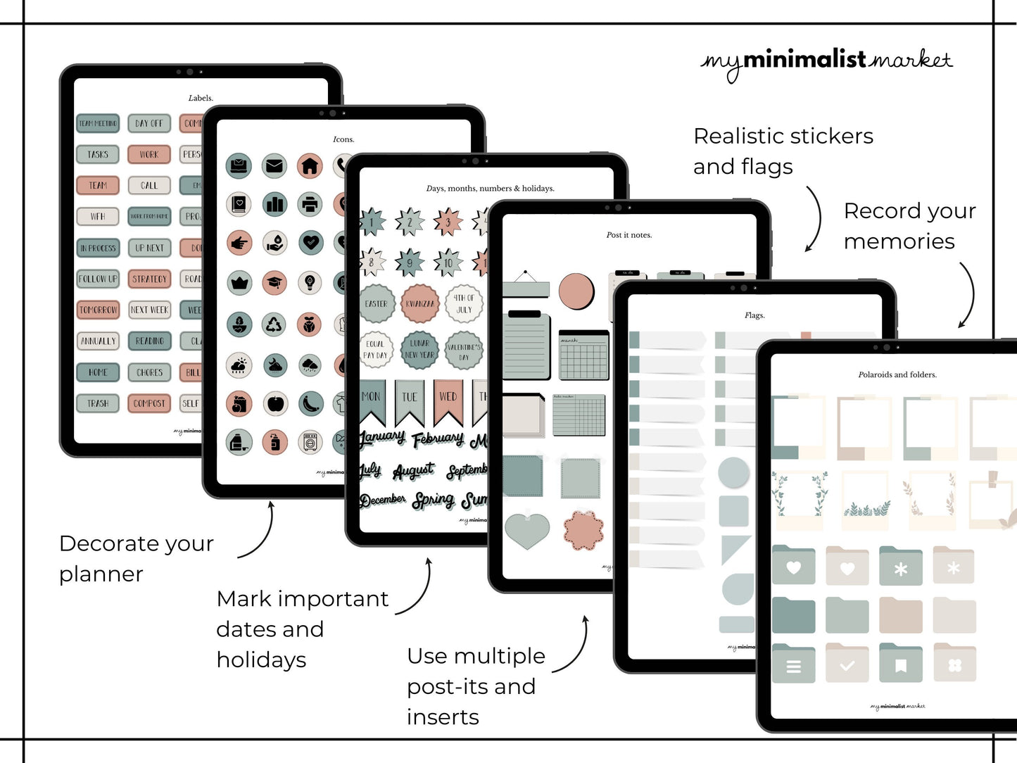 Everything Sticker Set "Sea Mist Collection", Digital Planning & Bujo, Labels, Seasons, Holidays, Self Care, Icons and Post-its, Precropped