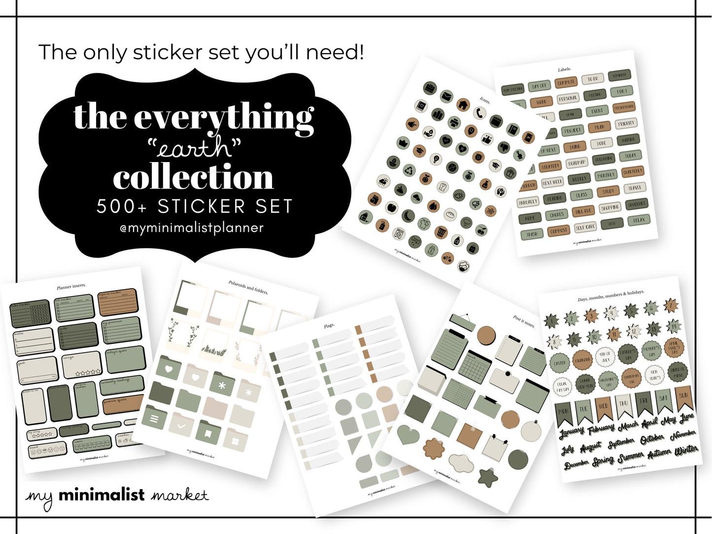 Everything Sticker Set "Earth Collection", Digital Planning & Bujo, Labels, Seasons, Holidays, Self Care, Icons and Post-its, Precropped