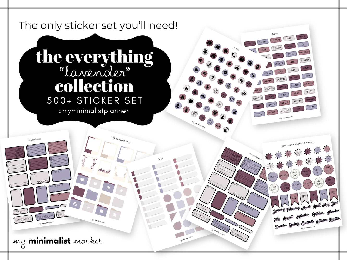 Everything Sticker Set "Lavender Collection", Digital Planning & Bujo, Labels, Seasons, Holidays, Self Care, Icons and Post-its, Precropped