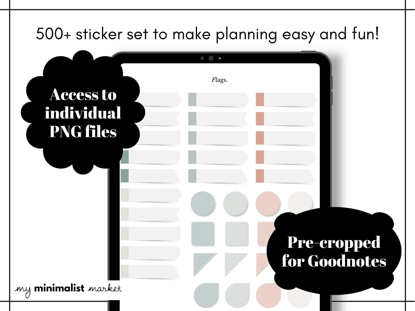 Everything Sticker Set "Sea Mist Collection", Digital Planning & Bujo, Labels, Seasons, Holidays, Self Care, Icons and Post-its, Precropped